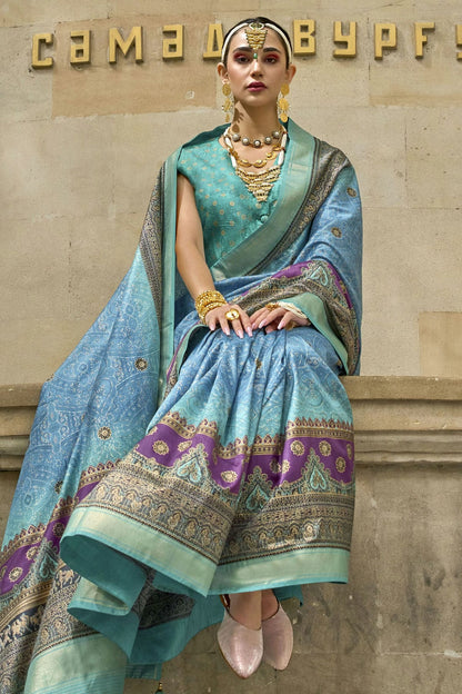 Sky Blue Colour Silk Traditional Saree