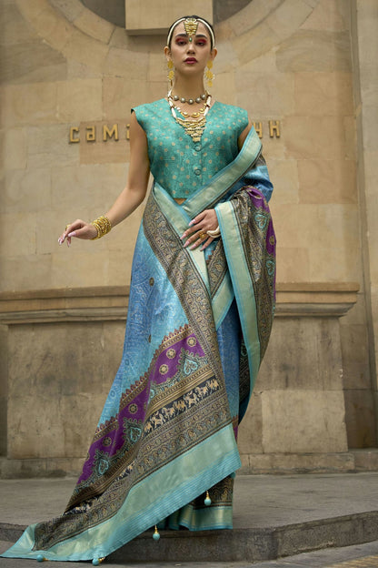 Sky Blue Colour Silk Traditional Saree