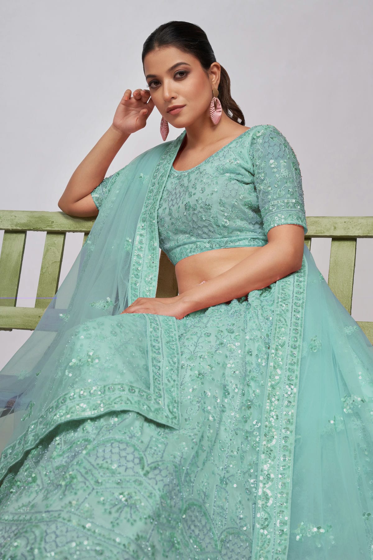 Sky Blue Colour Soft Net Lehenga Choli VSLC1030006