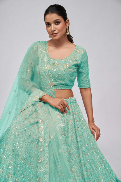 Sky Blue Colour Soft Net Lehenga Choli