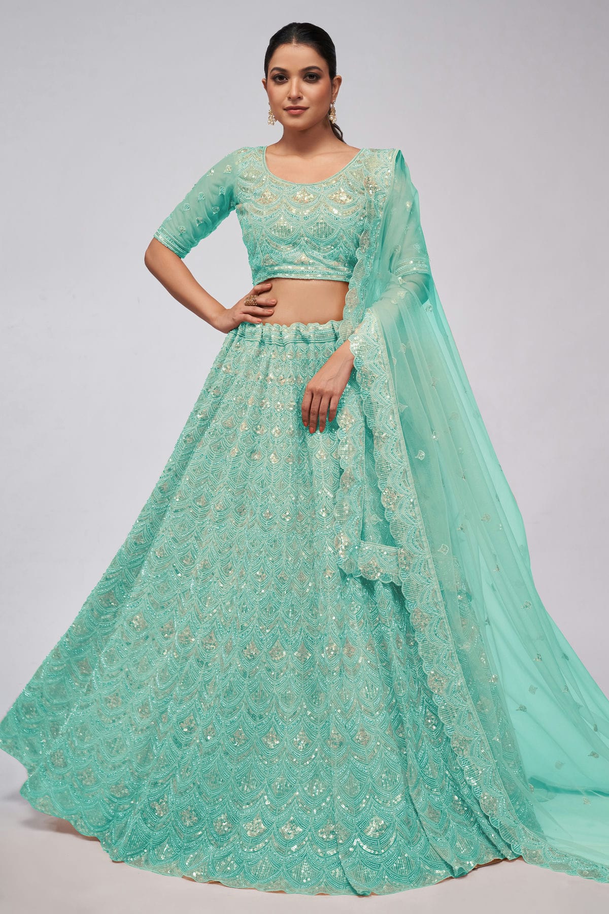 Sky Blue Colour Soft Net Lehenga Choli