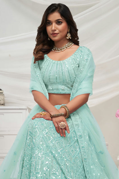 Sky Blue Colour Soft Net Lehenga Choli