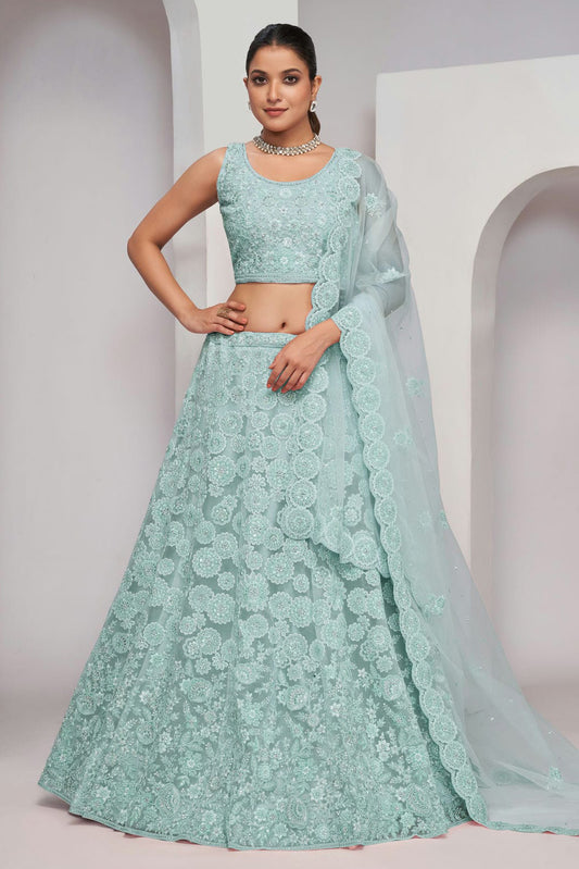 Sky Blue Colour Soft Net Lehenga Choli