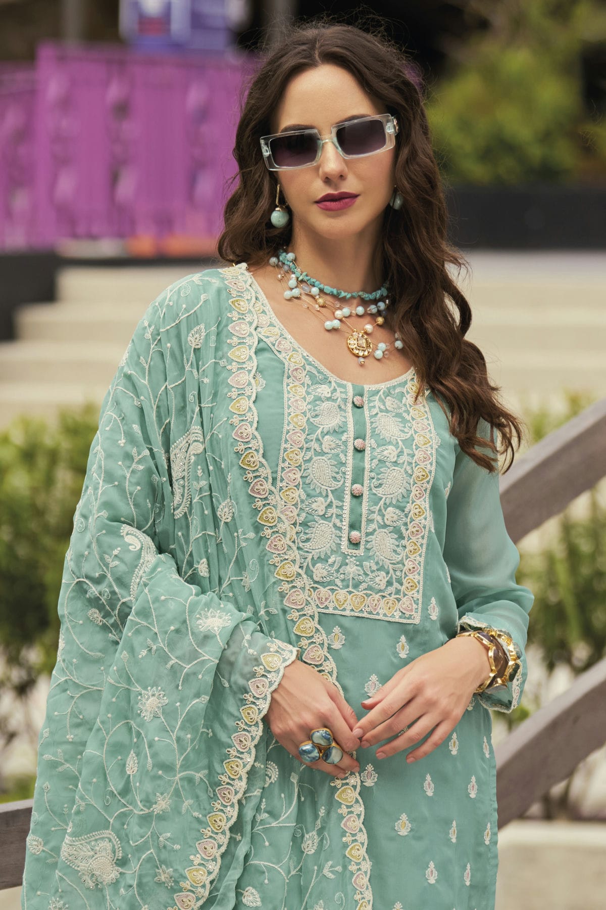 Sky Blue Colour Soft Organza Pakistani Suit