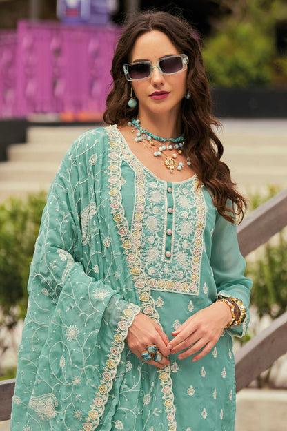 Sky Blue Colour Soft Organza Pakistani Suit