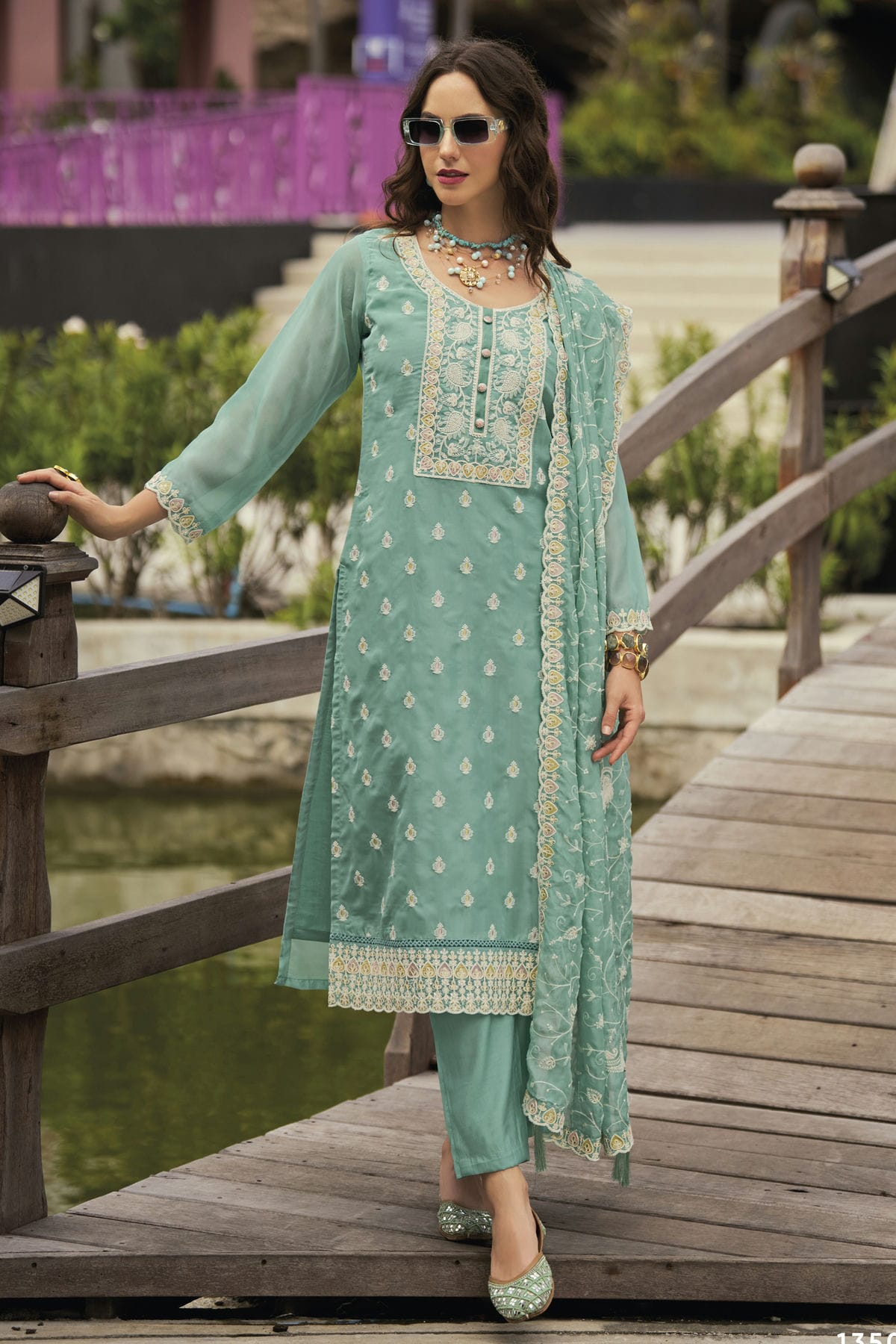 Sky Blue Colour Soft Organza Pakistani Suit