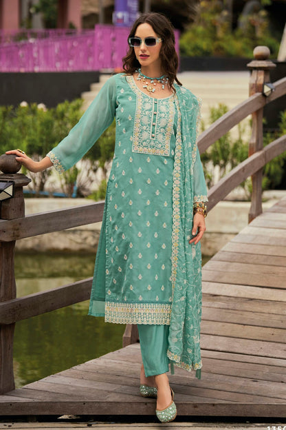 Sky Blue Colour Soft Organza Pakistani Suit