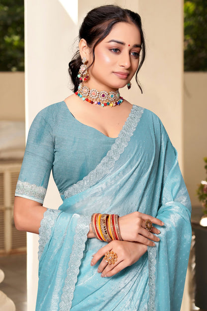 Sky Blue Colour Soft Silk Designer Saree