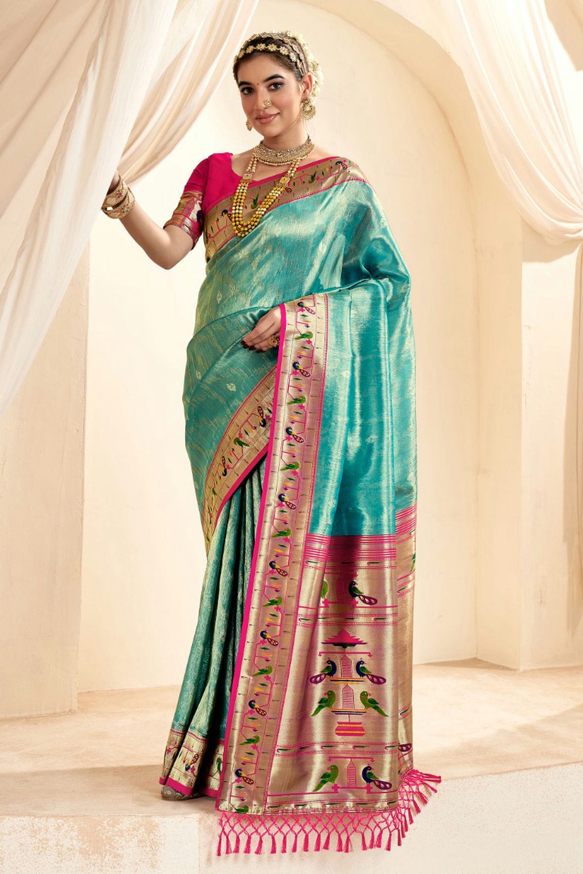 Sky Blue Colour Soft Tissue Silk Saree