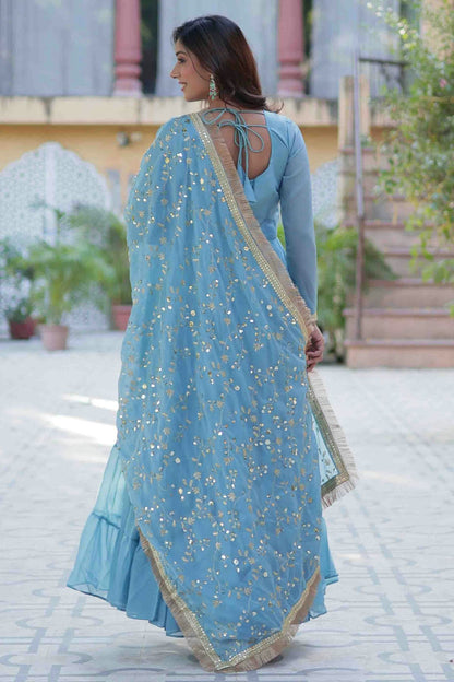 Sky Blue Colour Stitched Georgette Gown