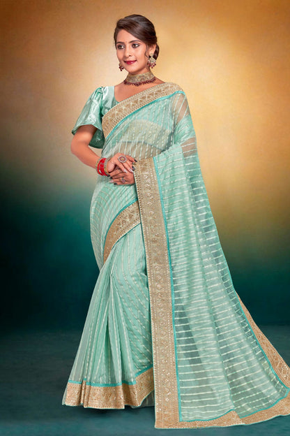 Sky Blue Colour Tissue Designer Saree