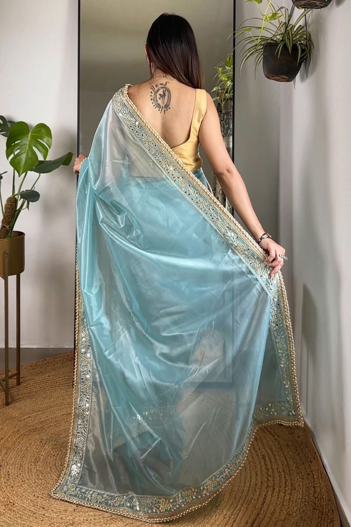 Sky Blue Colour Tissue Silk Designer Saree