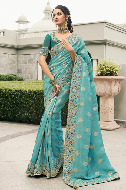 Sky Blue Colour Tissue Silk Designer Saree