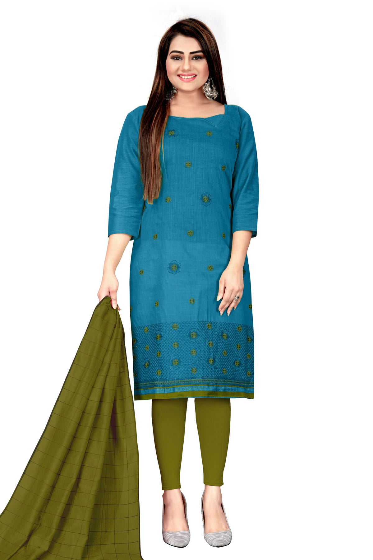 Sky Blue Colour Unstitched Banarasi Cotton Straight Suit