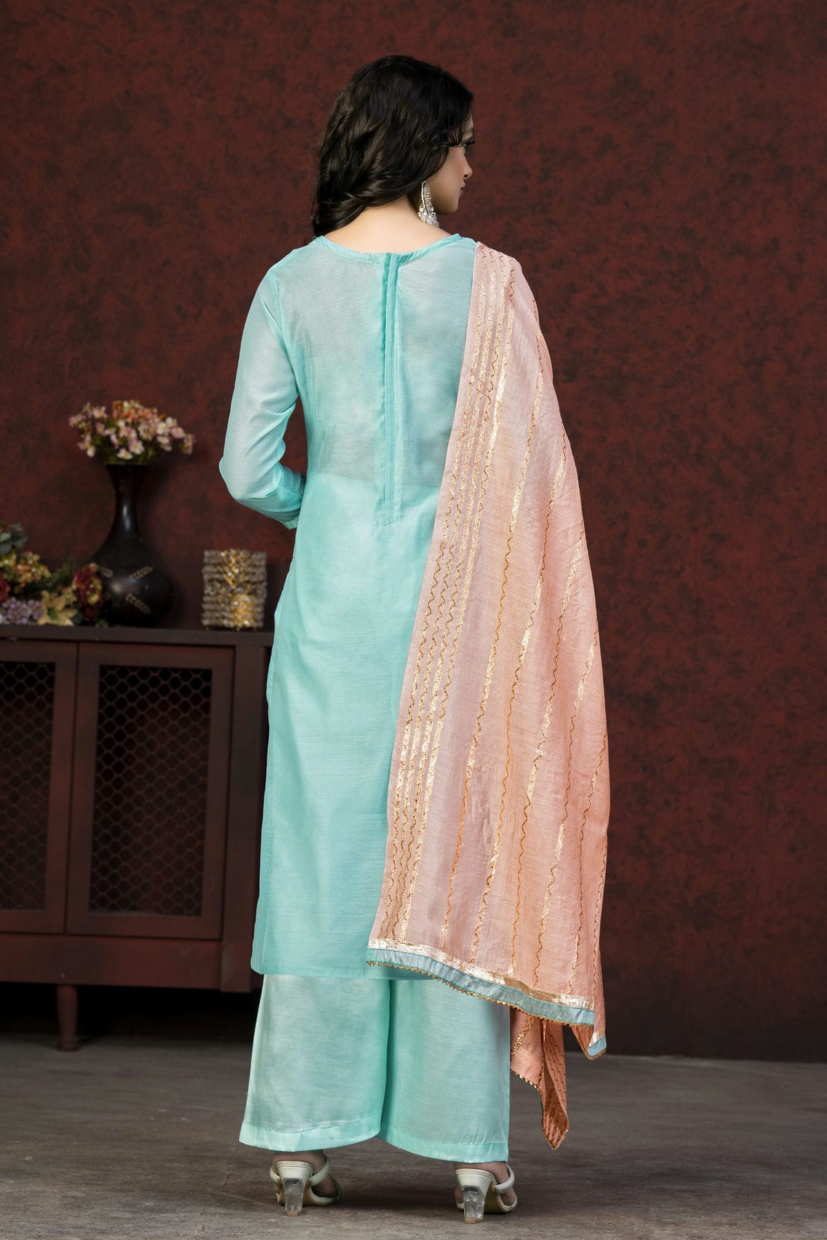 Sky Blue Colour Unstitched Banarasi Jacquard Fabric Straight Suit