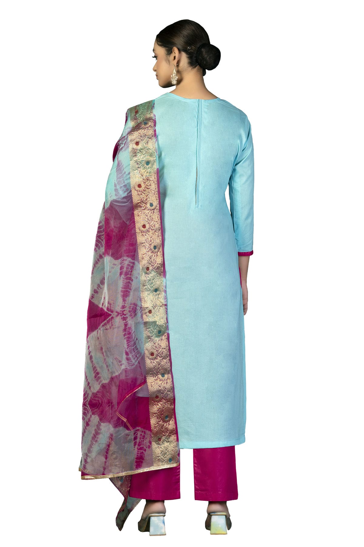 Sky Blue Colour Unstitched Cambric Cotton Fabric Straight Suit