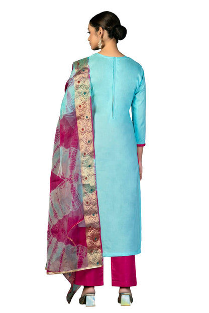 Sky Blue Colour Unstitched Cambric Cotton Fabric Straight Suit