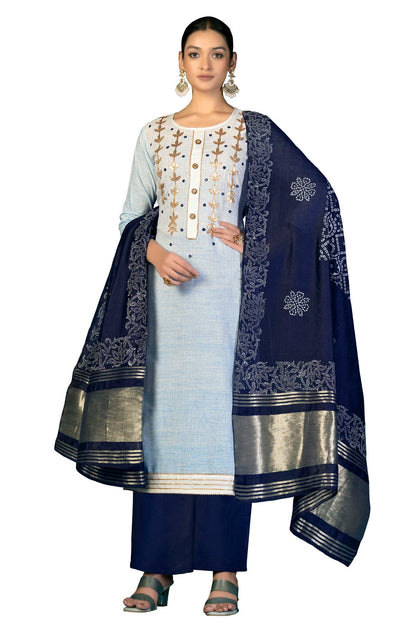 Sky Blue Colour Unstitched Cambric Cotton Palazzo Pant Suit