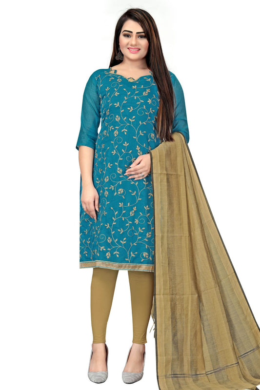 Sky Blue Colour Unstitched Chanderi Straight Suit