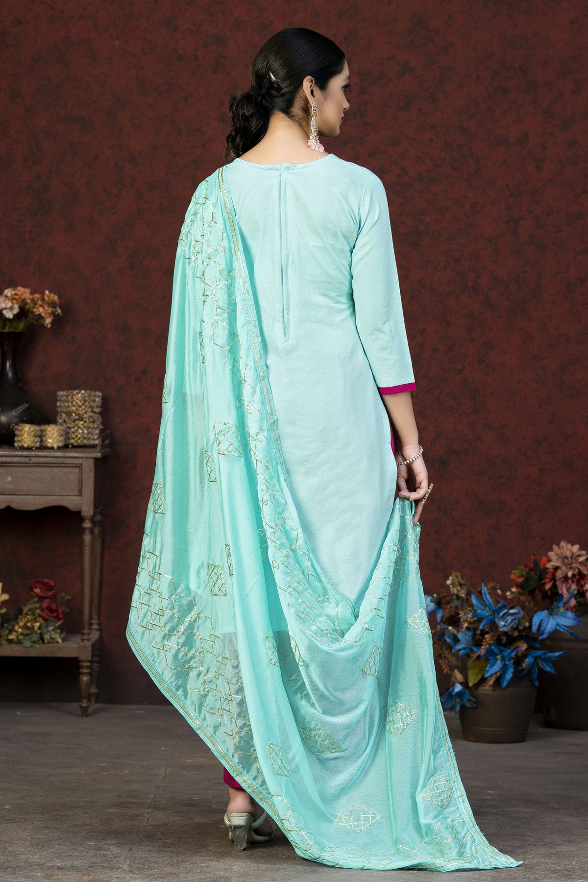 Sky Blue Colour Unstitched Glass Cotton Fabric Straight Suit