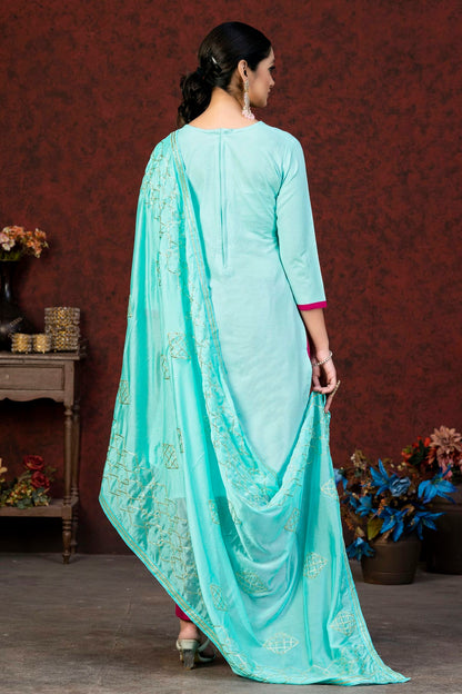 Sky Blue Colour Unstitched Glass Cotton Fabric Straight Suit