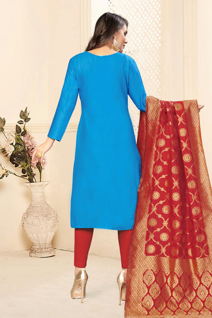 Sky Blue Colour Unstitched Jaam Cotton Fabric Straight Suit