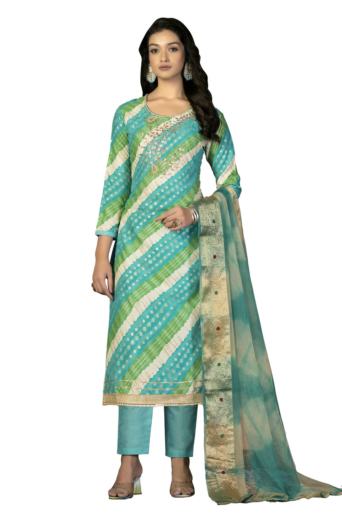 Sky Blue Colour Unstitched Jam Cotton Fabric Straight Suit