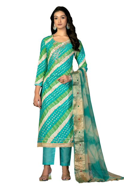 Sky Blue Colour Unstitched Jam Cotton Fabric Straight Suit