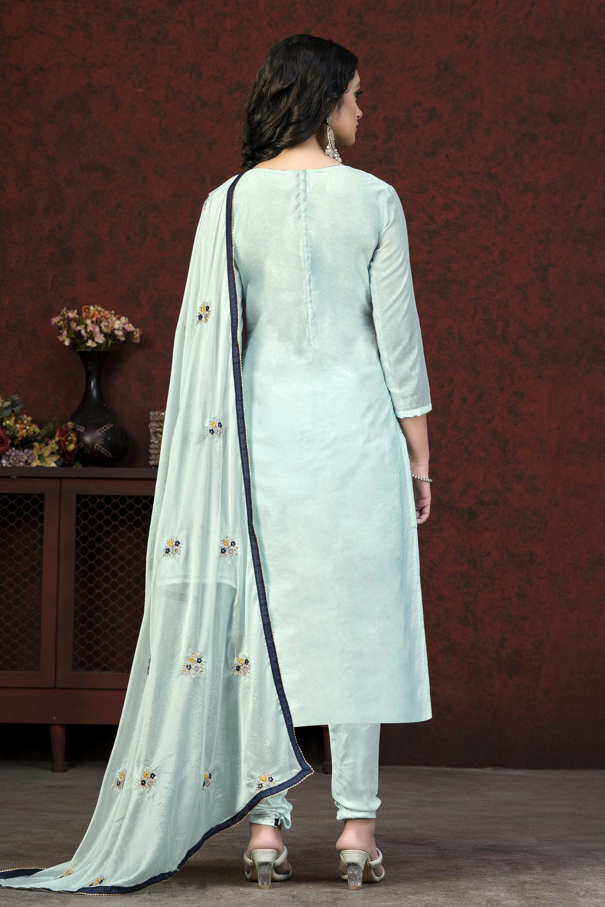 Sky Blue Colour Unstitched Modal Chanderi Churidar Suit