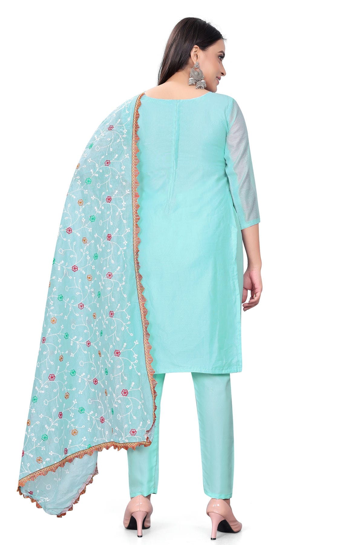 Sky Blue Colour Unstitched Modal Chanderi Straight Suit