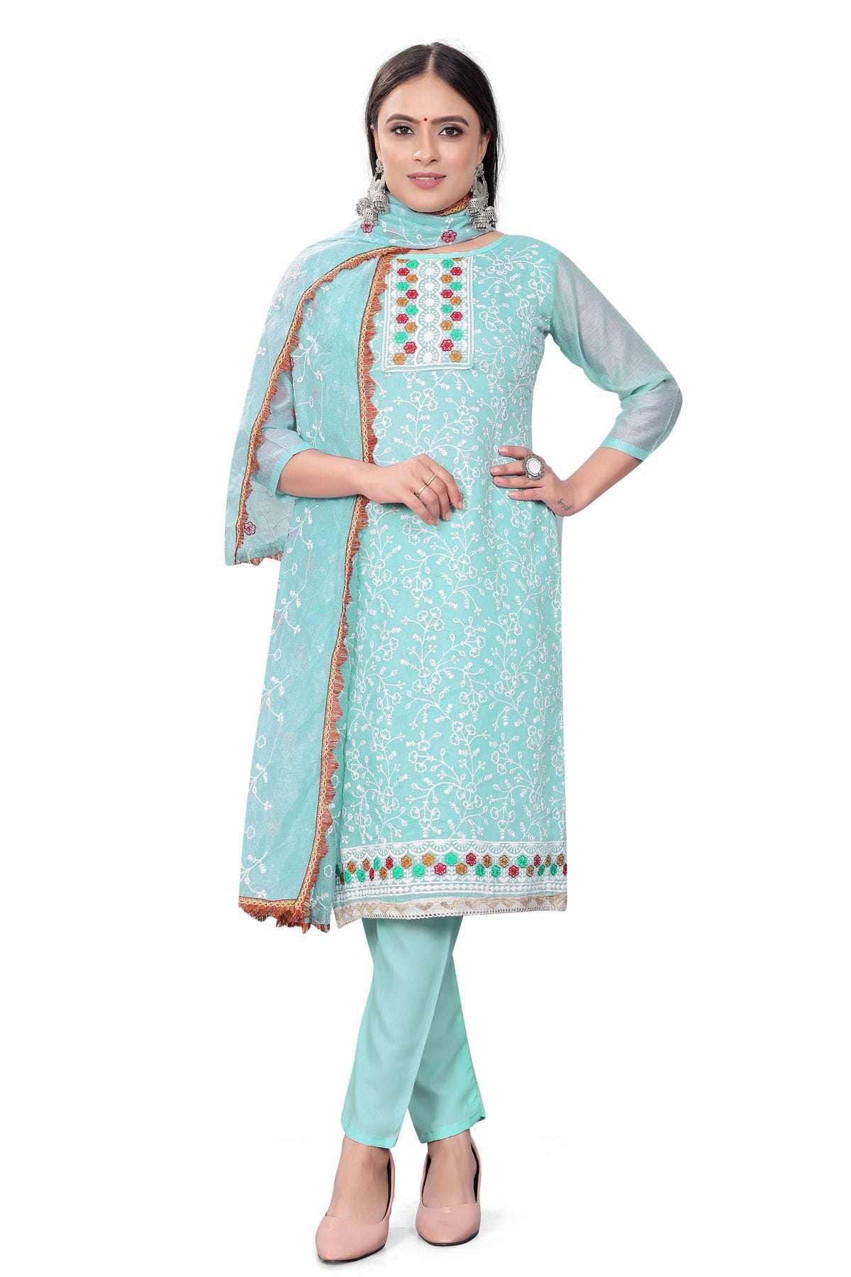 Sky Blue Colour Unstitched Modal Chanderi Straight Suit