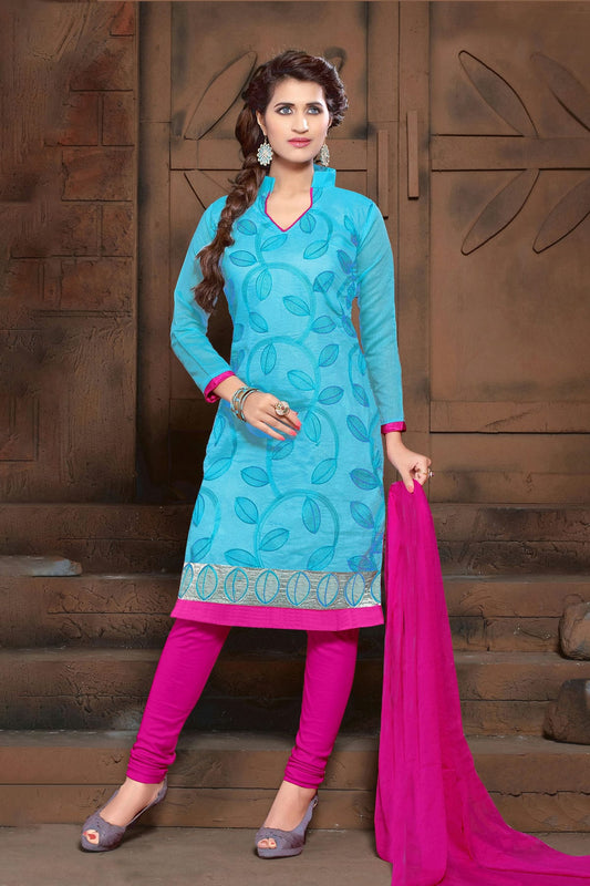 Sky Blue Colour Unstitched Modal Cotton Churidar Suit