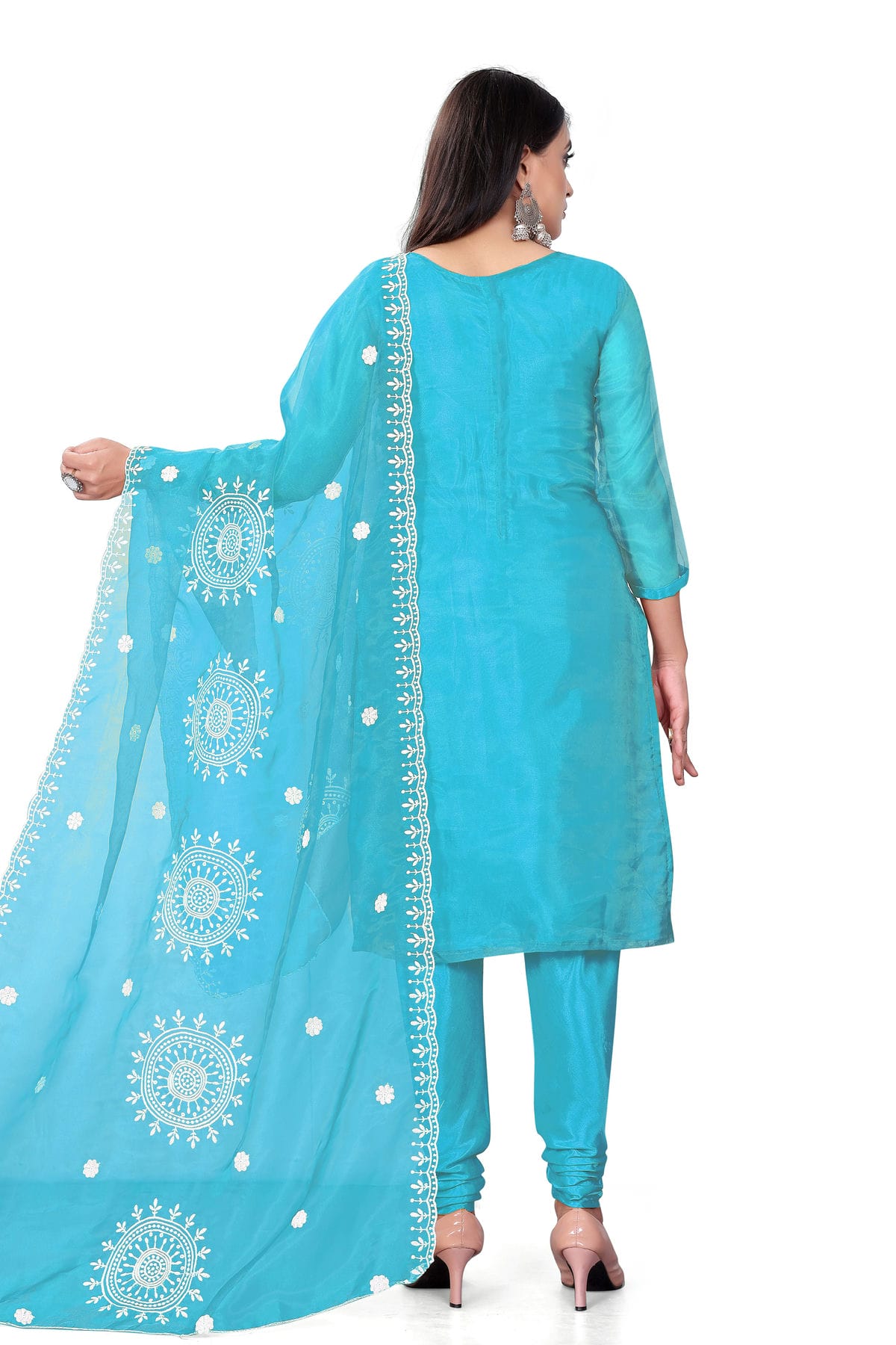 Sky Blue Colour Unstitched Organza Churidar Suit