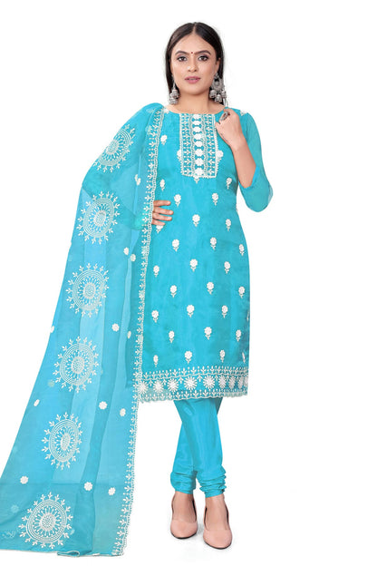 Sky Blue Colour Unstitched Organza Churidar Suit