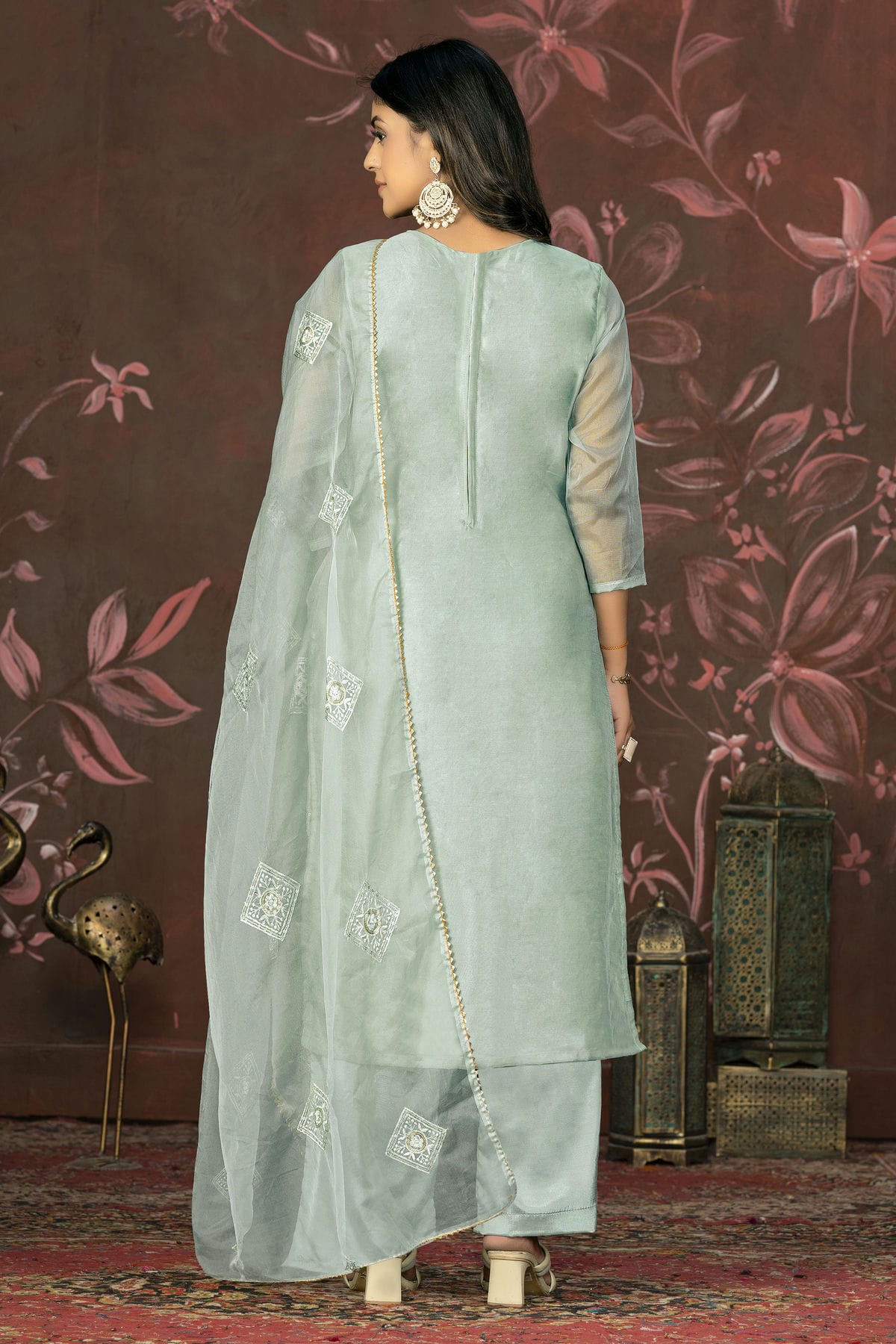 Sky Blue Colour Unstitched Pure Organza Straight Suit