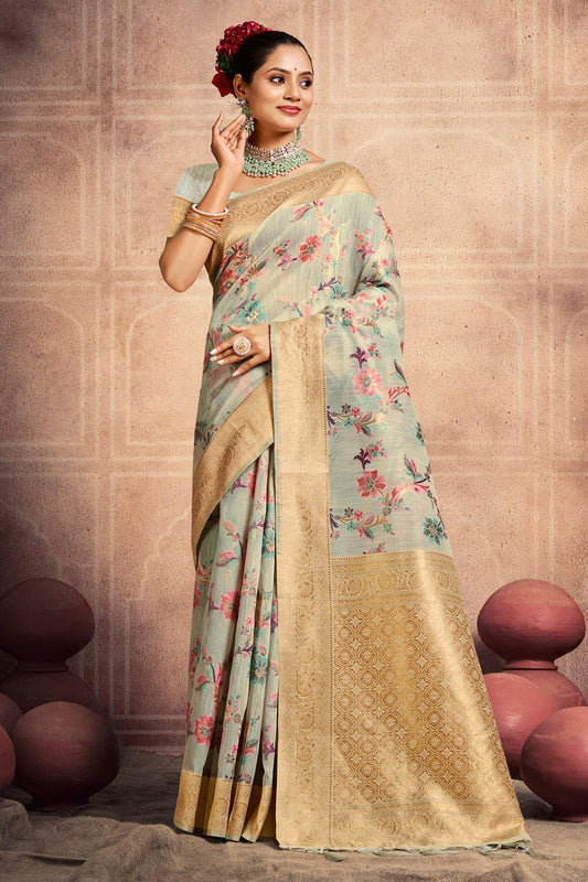 Sky Blue Colour Woven Work Cotton Saree