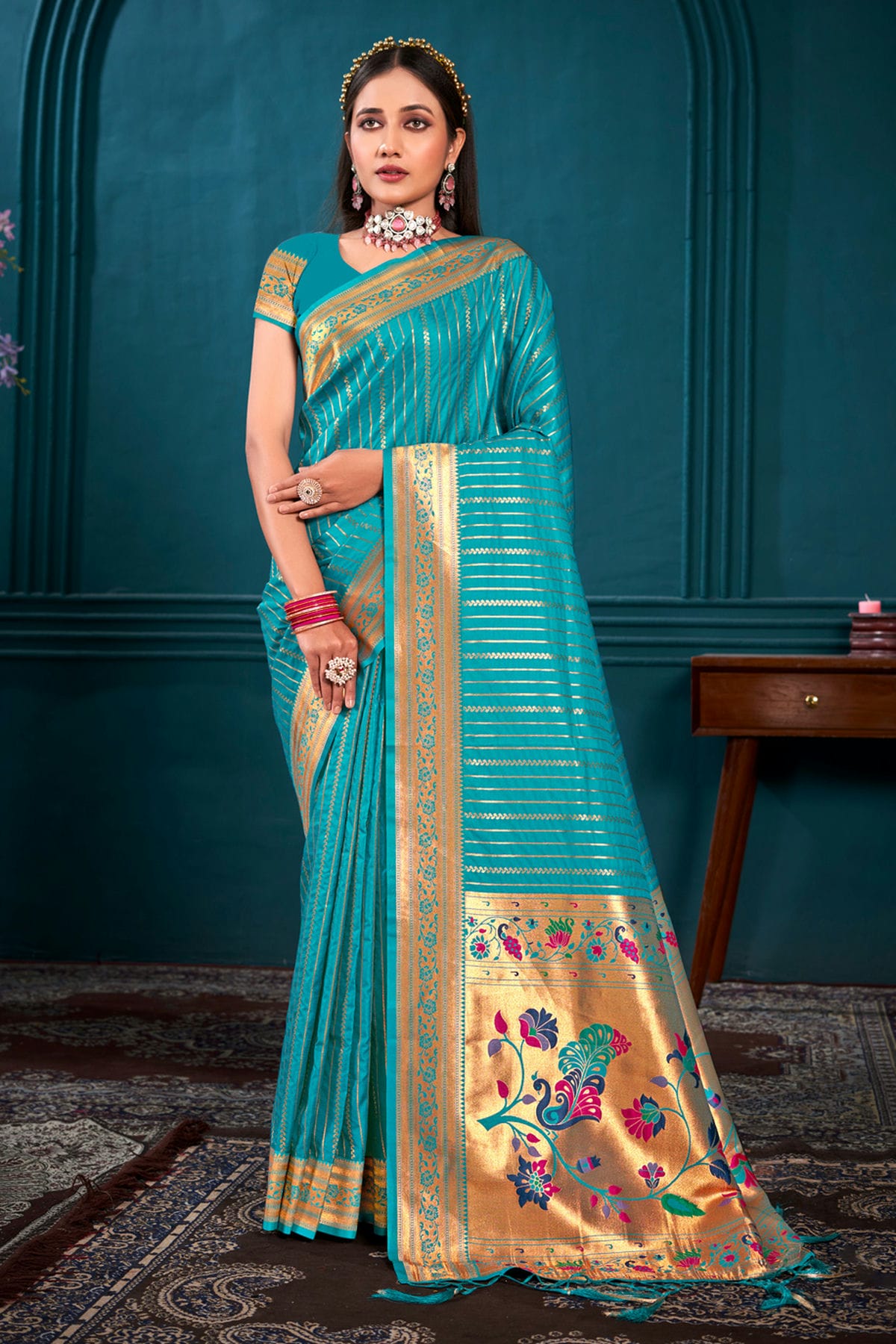 Sky Blue Colour Woven Work Paithani Silk Saree