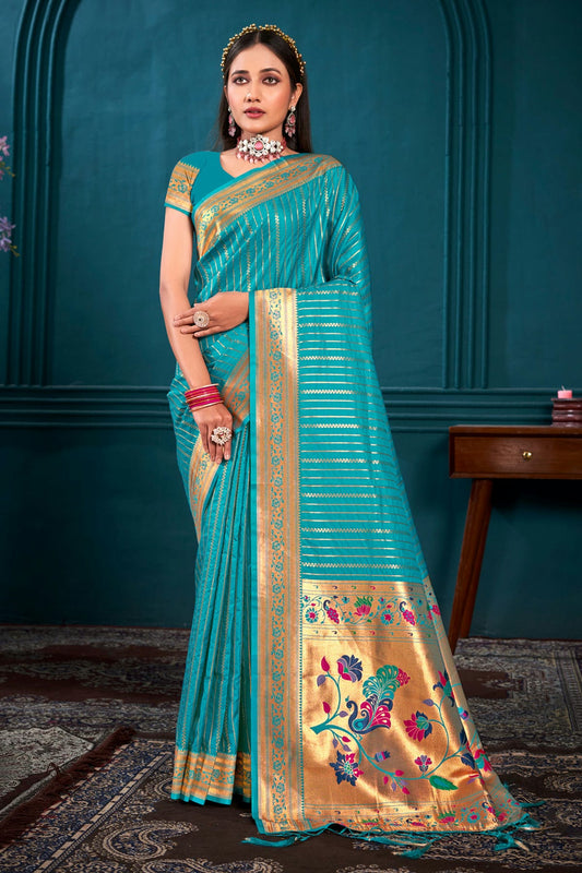 Sky Blue Colour Woven Work Paithani Silk Saree