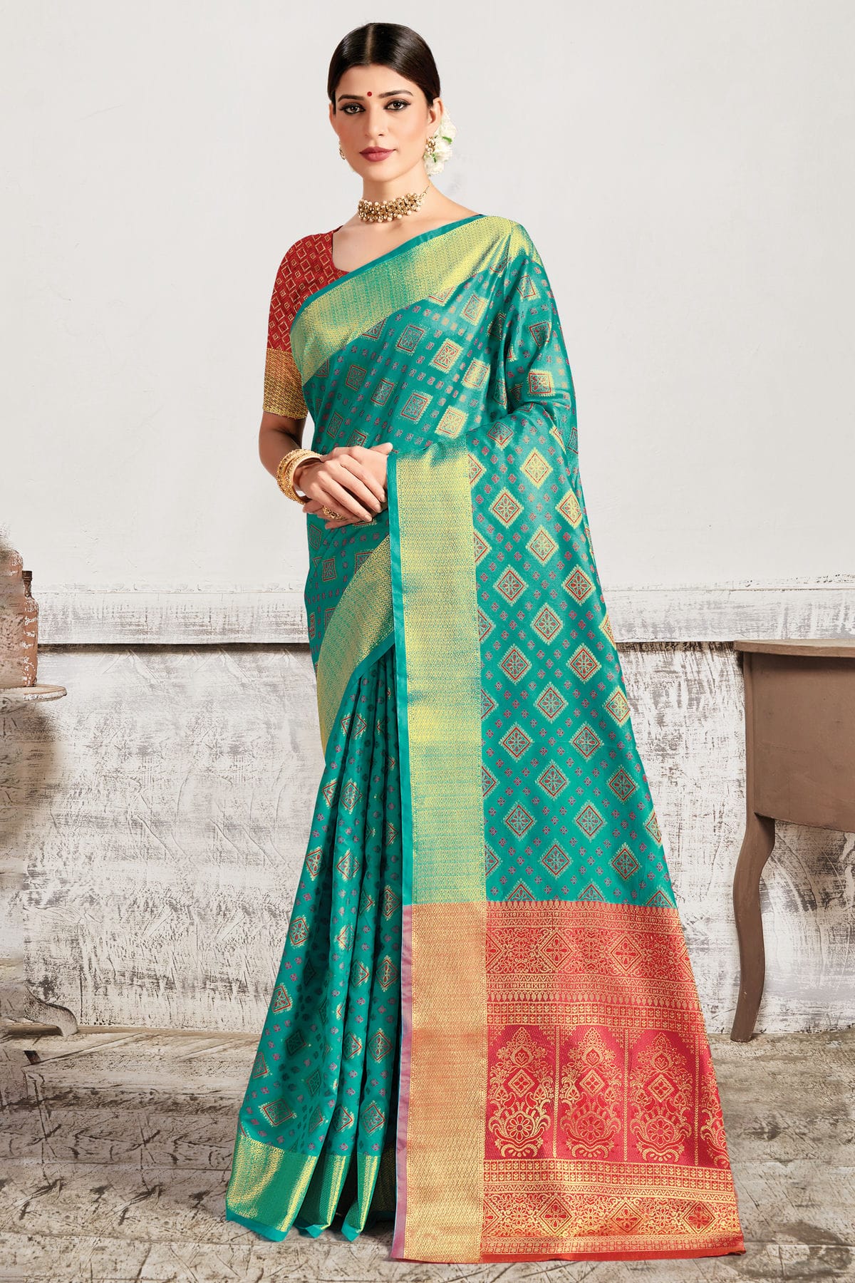 Sky Blue Colour Woven Work Patola Silk Saree