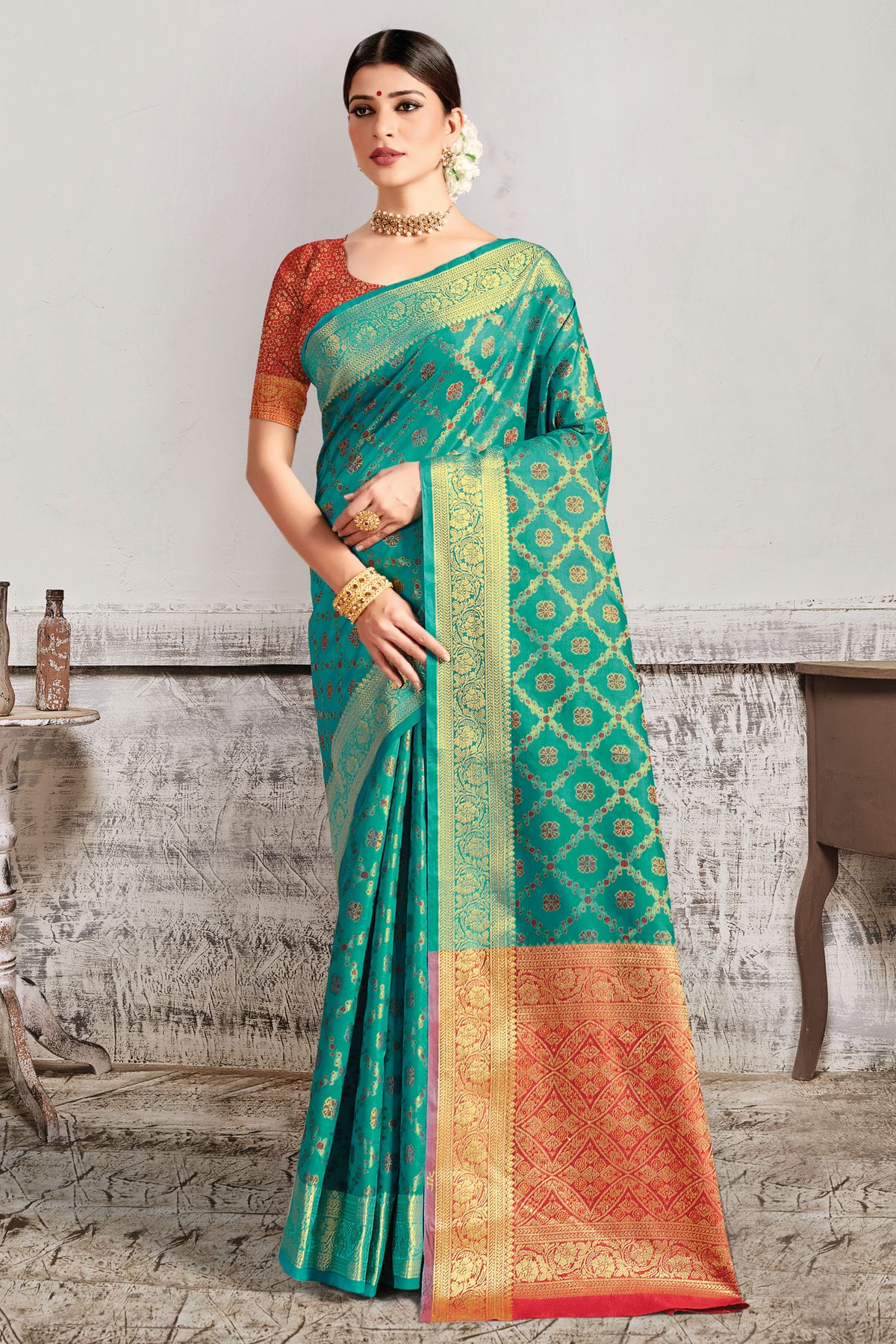 Sky Blue Colour Woven Work Patola Silk Saree