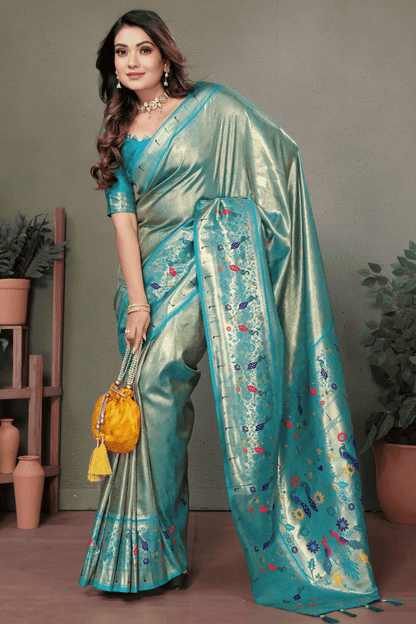 Sky Blue Colour Woven Work Pure Banarasi Tissue Silk Traditional Saree VSSD1250269