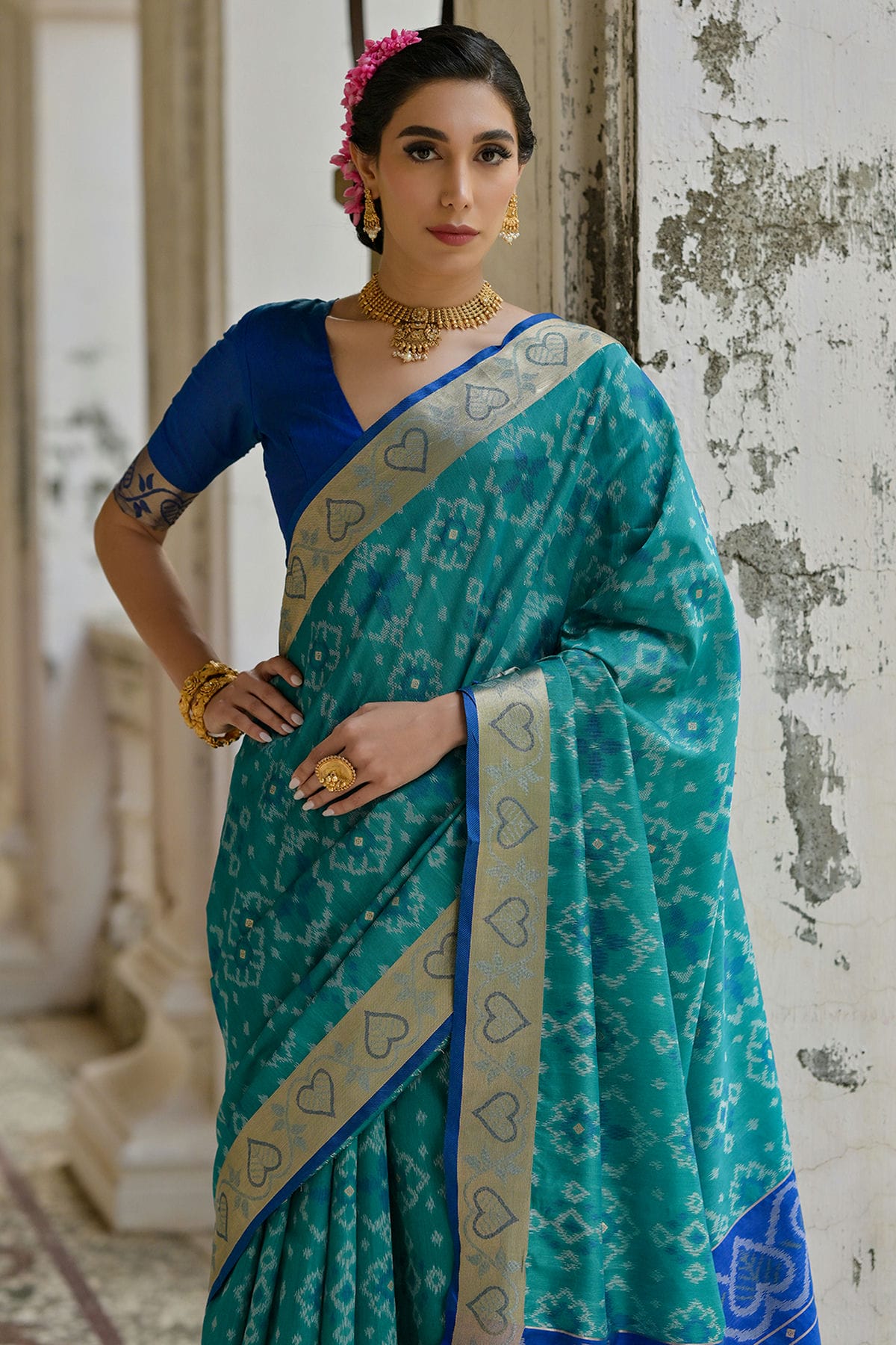 Sky Blue Colour Woven Work Raw Silk Saree VSSD1260035