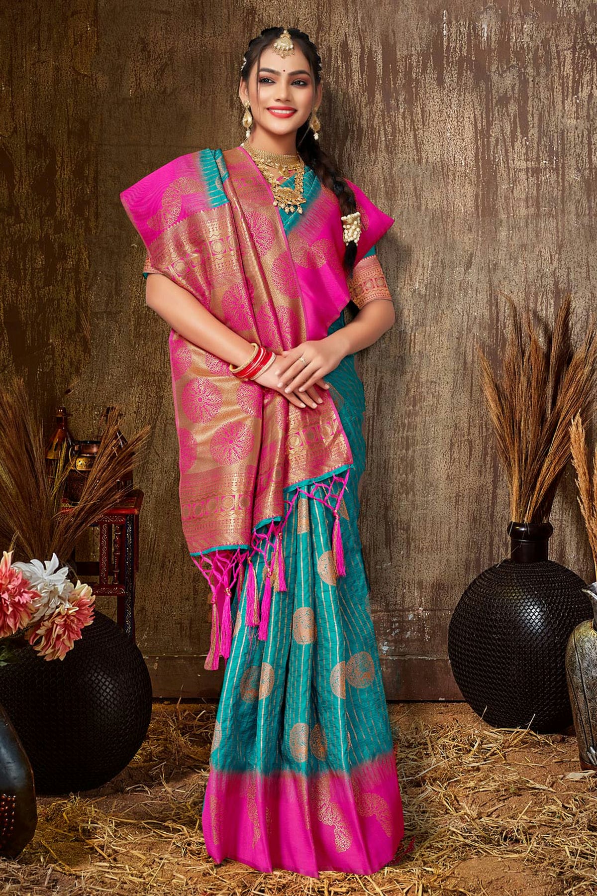 Sky Blue Colour Woven Work Silk Saree