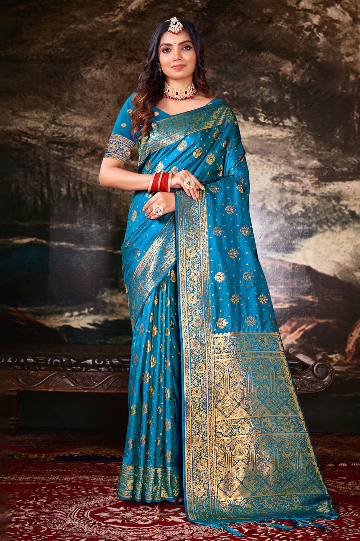 Sky Blue Colour Woven Work Silk Saree