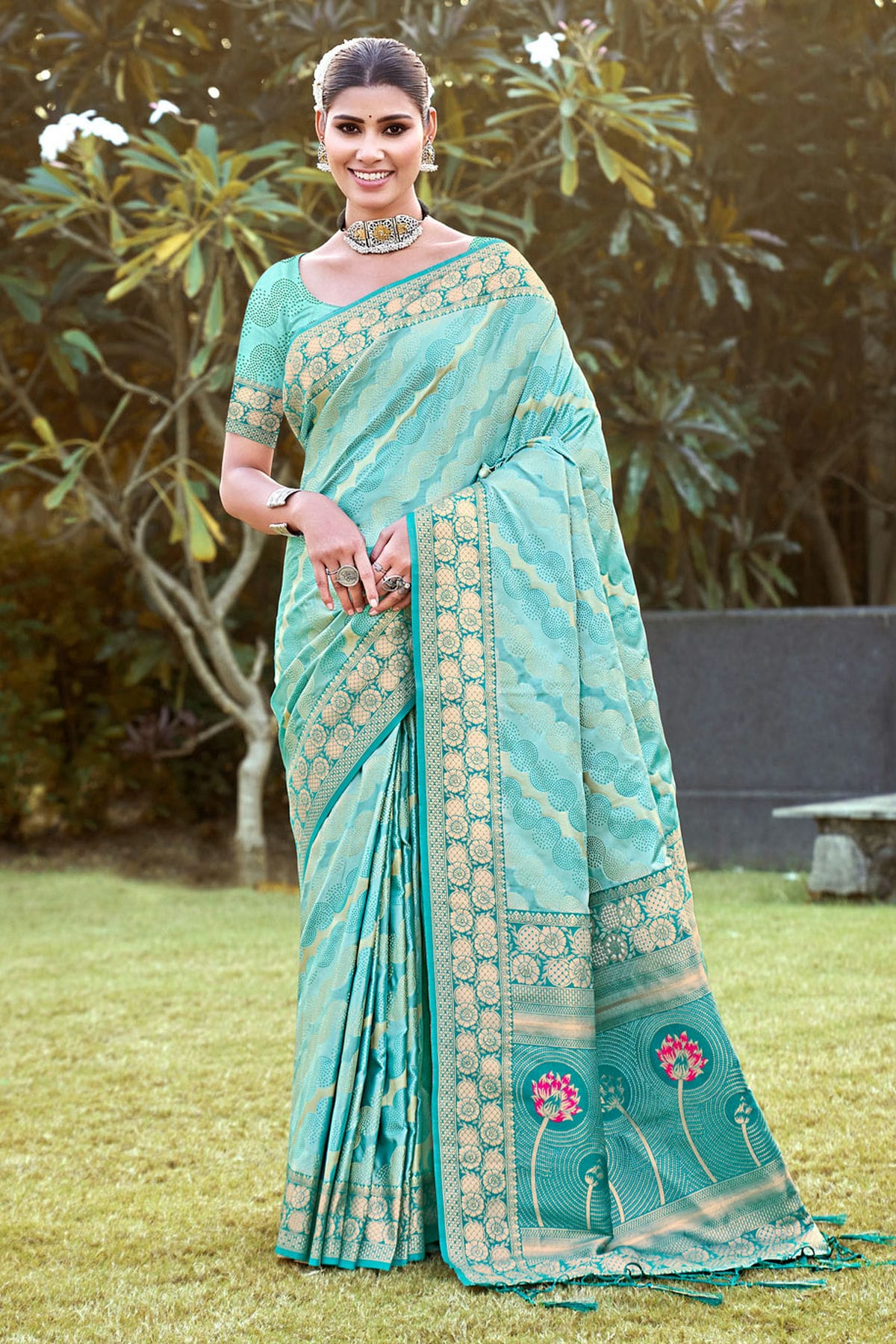 Sky Blue Colour Woven Work Silk Saree