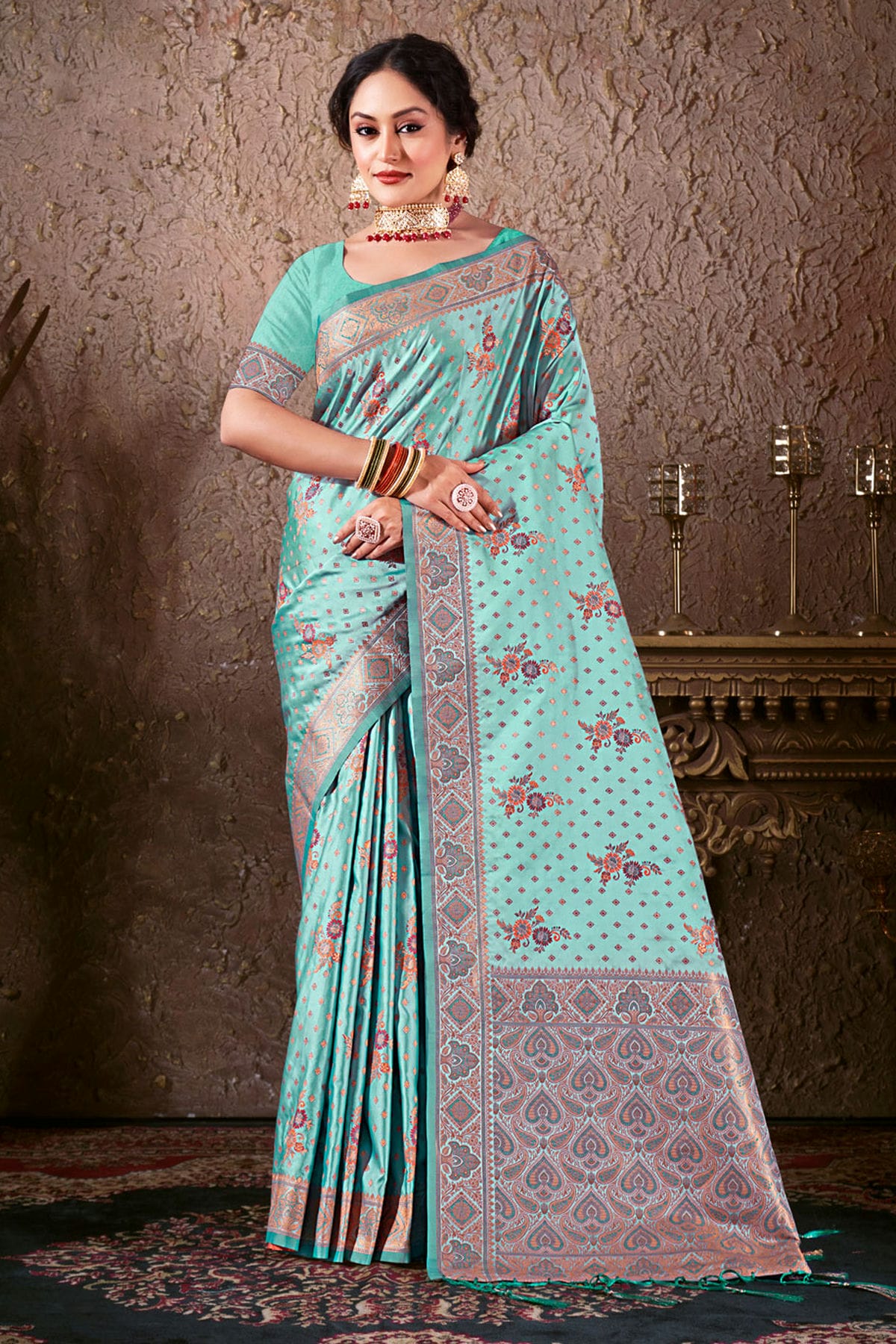 Sky Blue Colour Woven Work Silk Saree