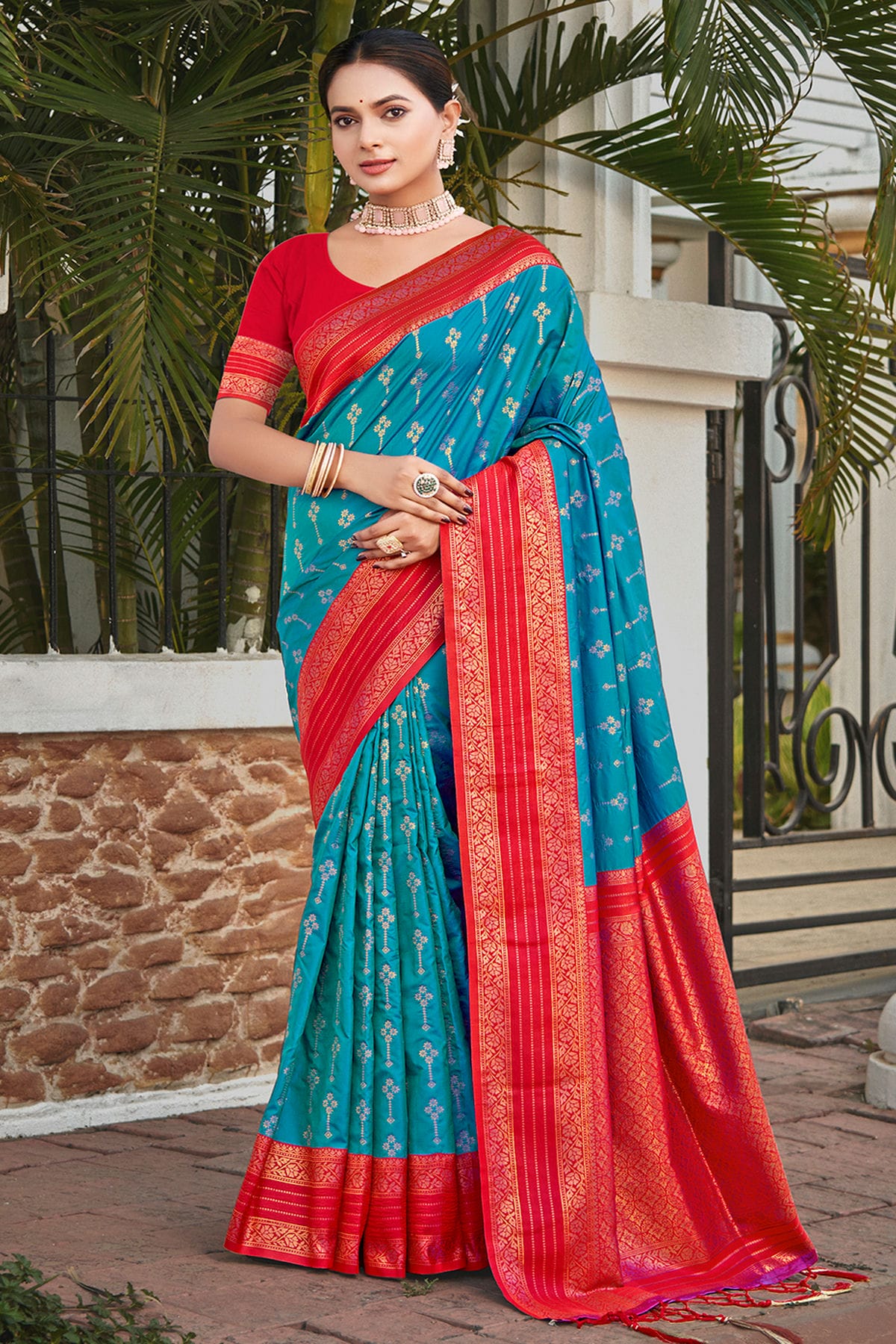 Sky Blue Colour Woven Work Silk Saree