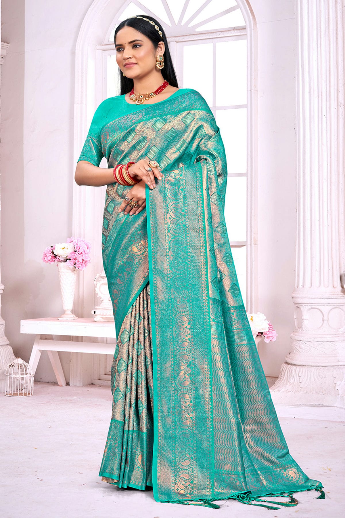 Sky Blue Colour Woven Work Silk Saree