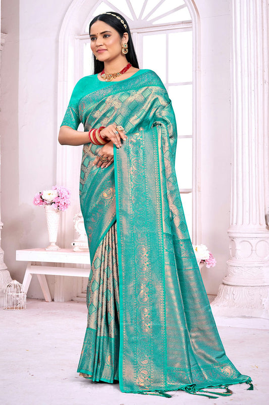 Sky Blue Colour Woven Work Silk Saree