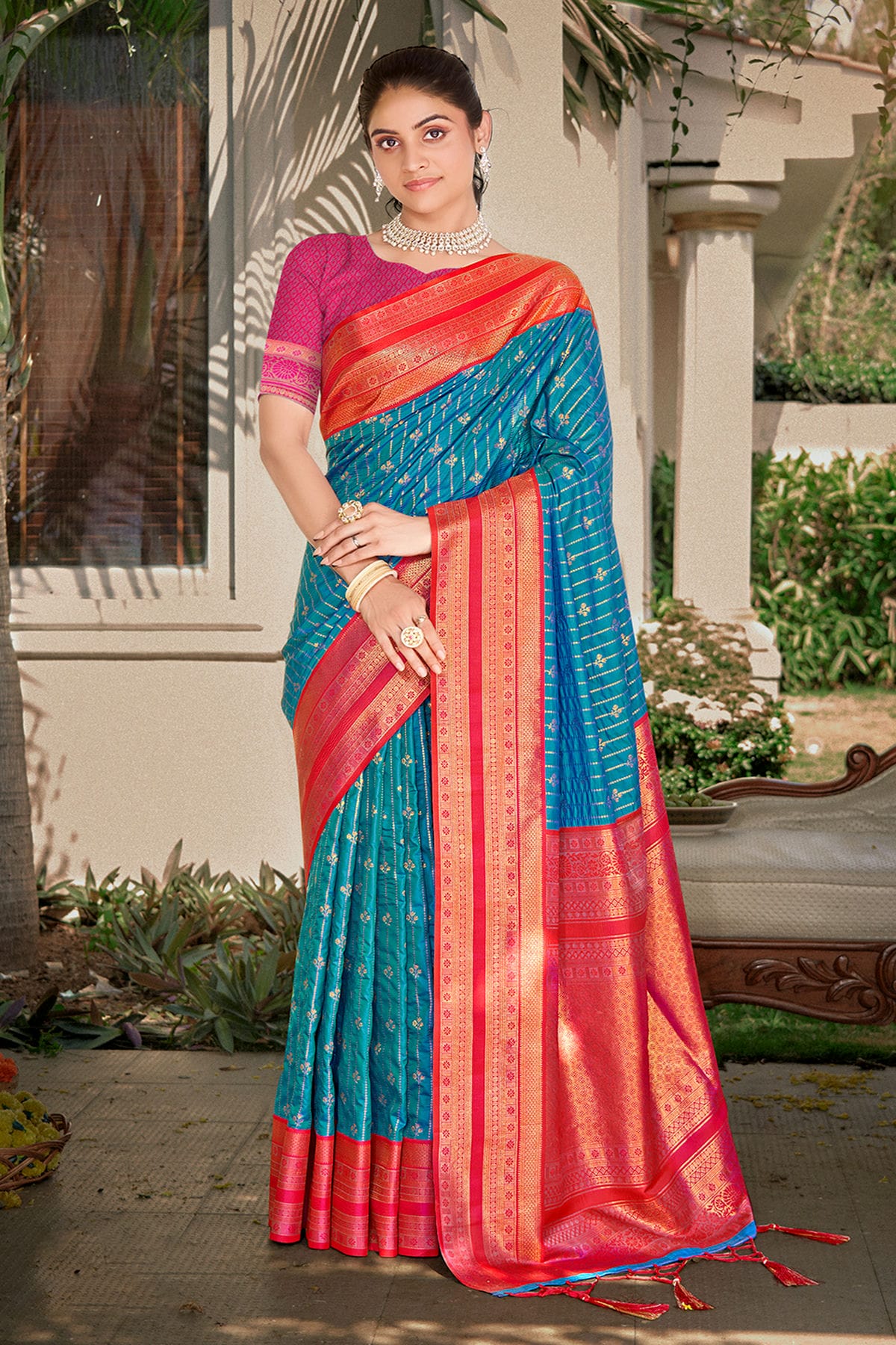 Sky Blue Colour Woven Work Silk Saree